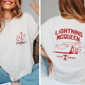 2 Sided Disneyland Cars Movie Graphic Design Unisex Shirt White Cotton Tee Shirt